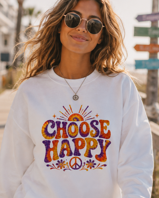 Choose Happy Sweatshirt — Unisex Graphic Crewneck Sweatshirt | LowCool Brands