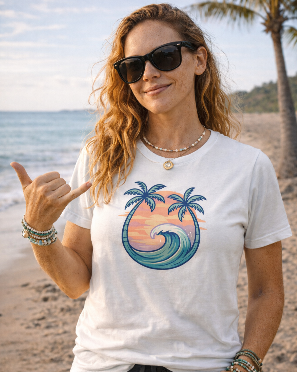 Sunset Palm Wave T-Shirt-T-Shirt-LowCool Brands