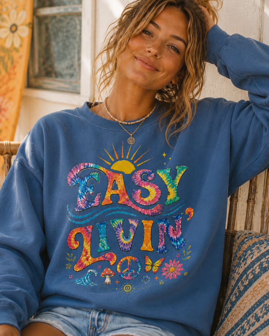 Easy Livin' Sweatshirt — Unisex Graphic Crewneck Sweatshirt | LowCool Brands