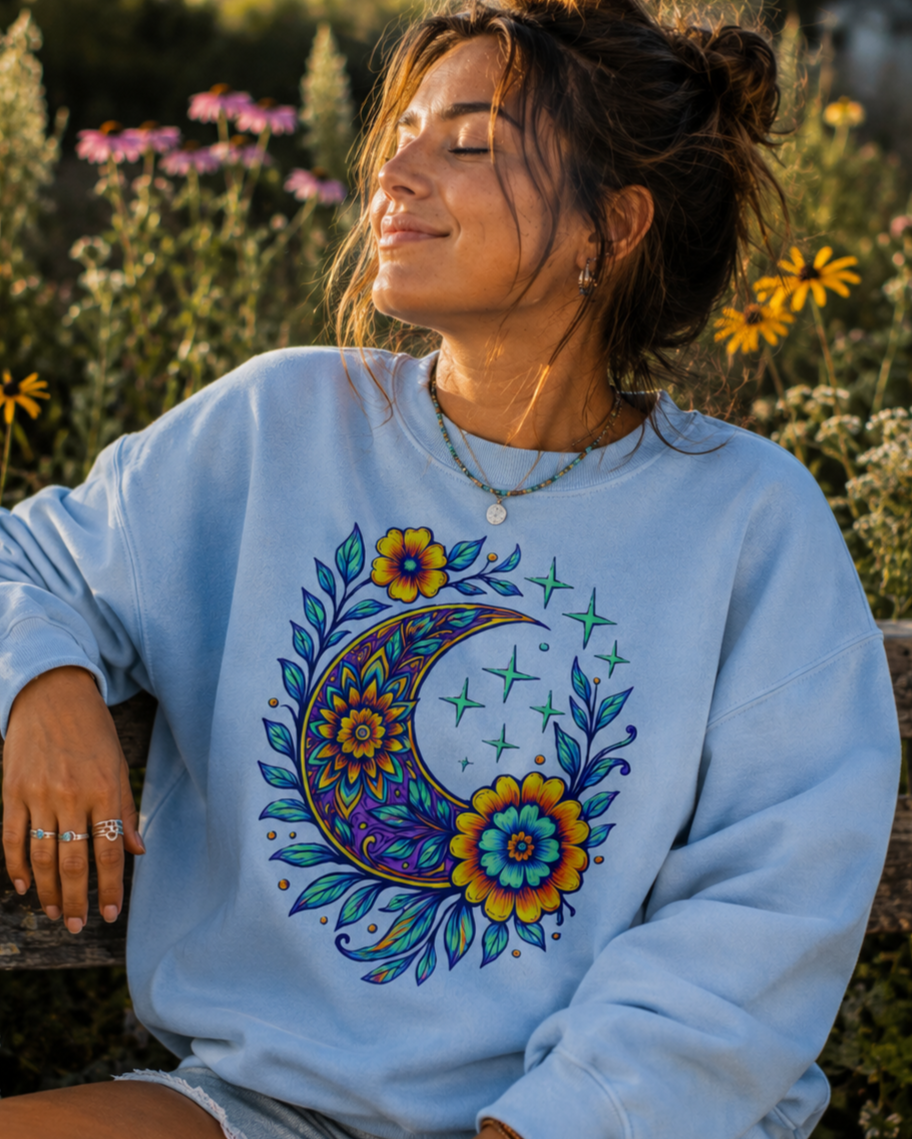 Floral Crescent Sweatshirt — Unisex Graphic Crewneck Sweatshirt | LowCool Brands