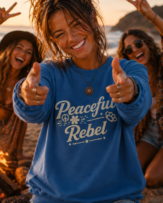 Peaceful Rebel Sweatshirt — Unisex Graphic Crewneck | LowCool Brands
