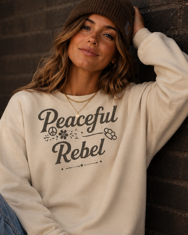 Peaceful Rebel Sweatshirt — Unisex Graphic Crewneck Sweatshirt | LowCool Brands