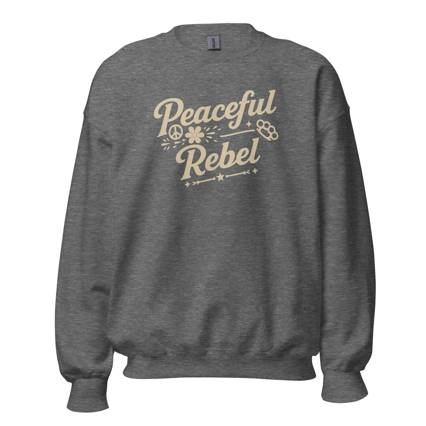 Peaceful Rebel Sweatshirt — Unisex Graphic Crewneck | LowCool Brands