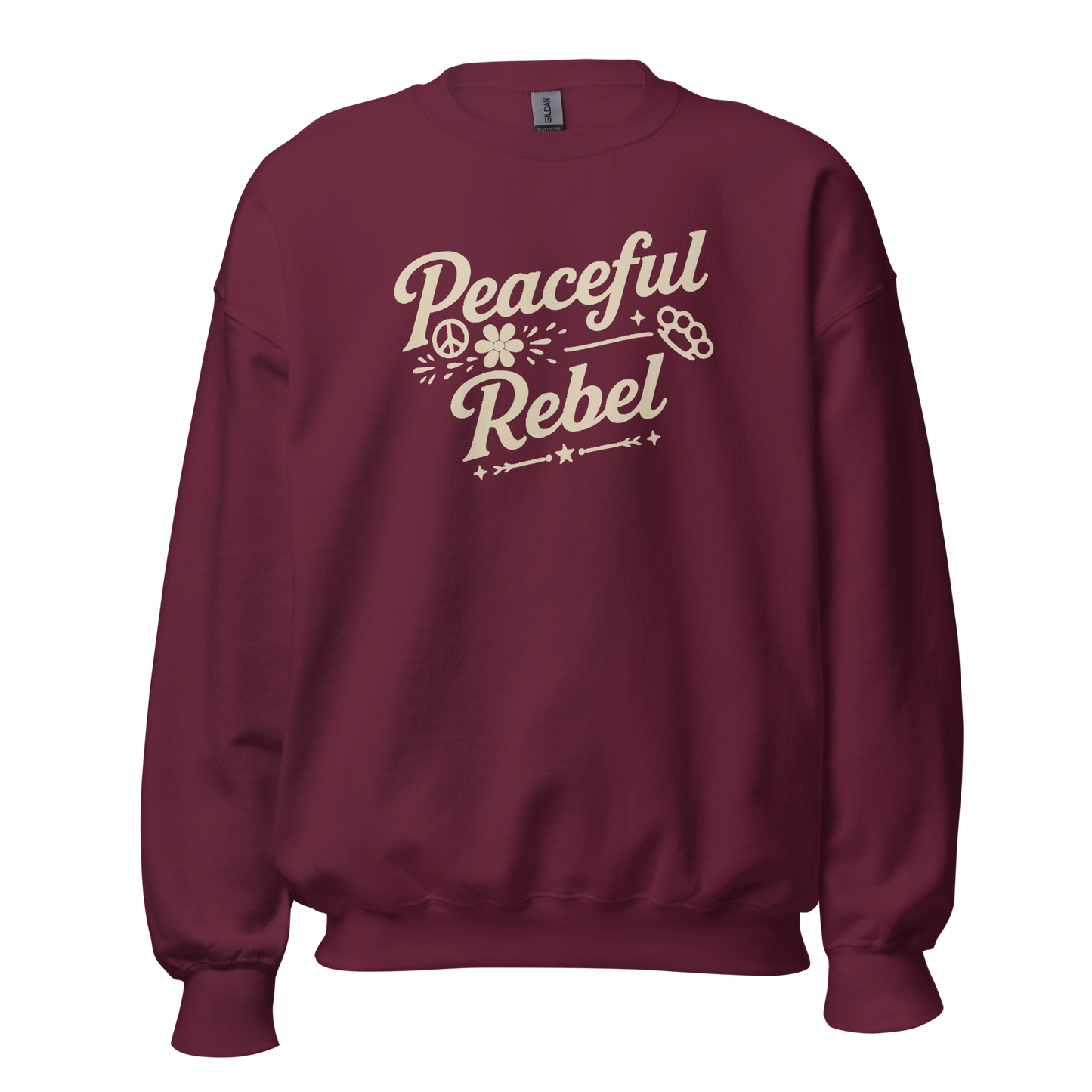 Peaceful Rebel Sweatshirt — Unisex Graphic Crewneck | LowCool Brands